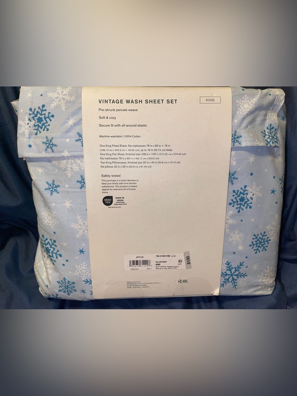 Linden Snowflake Print Sheet Set in Light Blue and White - Picture 4 of 5